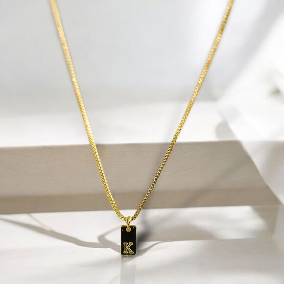 Gold-Plated Initial Bar Pendant Necklace 14k Over‎ stainless steel - Picture 9 of 16